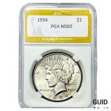 1834 Silver Peace Dollar PGA MS65