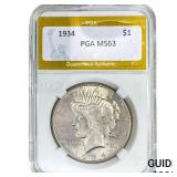 1934 Silver Peace Dollar PGA MS63