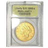1866-S $20 Gold Double Eagle USCG MS61+