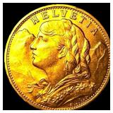 1914-B Gold 20 Francs Swiss Helvetia GEM BU