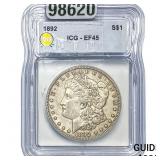 1892 Morgan Silver Dollar ICG EF45