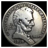 1918 Silver Illinois Half Dollar CLOSELY UNCIRCULA