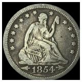 1854 Arrows Seated Liberty Quarter NEARLY UNCIRCUL