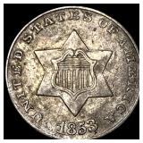 1853 Silver Three-Cent Piece NEARLY UNCIRCULATED