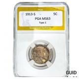1913-S Buffalo Nickel PGA MS63 Type 1