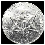 1861 Silver Three-Cent Piece CLOSELY UNCIRCULATED