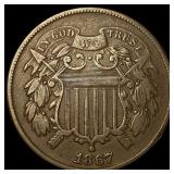 1867 Bronze Two-Cent Piece NEARLY UNCIRCULATED