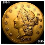 1858-S $20 Gold Double Eagle NEARLY UNCIRCULATED
