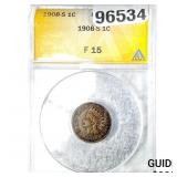 1908-S Indian Head Cent ANACS F15