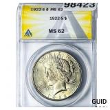 1922-S Silver Peace Dollar ANACS MS62