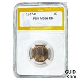 1937-D Wheat Cent PGA MS66 RB