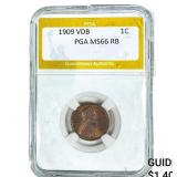 1909 VDB Wheat Cent PGA MS66 RB