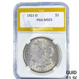 1921-D Morgan Silver Dollar PGA MS65