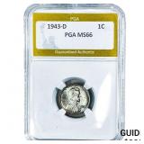 1943-D Wheat Cent PGA MS66