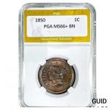 1850 Braided Hair Large Cent PGA MS66+ BN