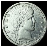 1902-O Silver Barber Quarter CHOICE AU