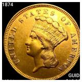 1874 $3 Gold Piece UNCIRCULATED