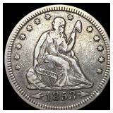 1853 Arrows/Rays Seated Liberty Quarter  NEARLY U