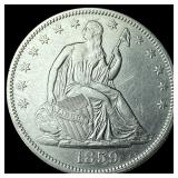 1859 Silver Seated Liberty Half Dollar CLOSELY UNC