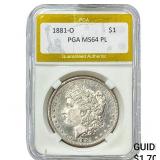 1881-O Morgan Silver Dollar PGA MS64 PL