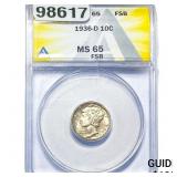 1936-D Mercury Silver Dime ANACS MS65 FSB