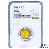 1925-D $2.50 Gold Quarter Eagle NGC MS62
