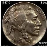 1937-D 3 Leg Buffalo Nickel CHOICE BU
