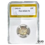 1943-D Mercury Silver Dime PGA MS66 FB