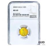 2000 $5 1/10oz Gold Eagle NGC MS69