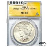 1922 Silver Peace Dollar ANACS MS62 VAM-2F