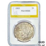 1922 Silver Peace Dollar PGA MS66