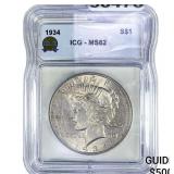 1934 Silver Peace Dollar ICG MS62