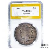 1921 Silver Peace Dollar PGA MS63 High Relief