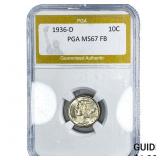 1936-D Mercury Silver Dime PGA MS67 FB