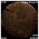 1739 Higley Broad Axe Colonial 3 Pence LIGHTLY CIR