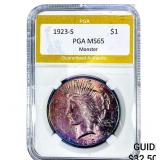 1923-S Silver Peace Dollar PGA MS65 Monster