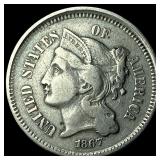 1867 Nickel Three-Cent Piece NEARLY UNCIRCULATED