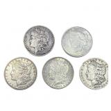 [5 Coins] 1890-1926 Silver Morgan & Peace $1s