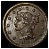 1851 BN Braided Hair Large Cent UNCIRCULATED
