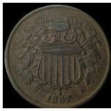 1867 Copper Two-Cent Piece CHOICE AU