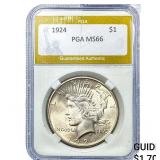 1924 Silver Peace Dollar PGA MS66