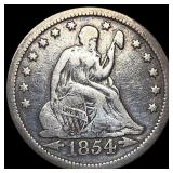 1854 Arrows Seated Liberty Quarter LIGHTLY CIRCULA