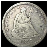 1857 Silver Seated Liberty Quarter NEARLY UNCIRCUL