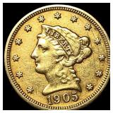 1905 Liberty Head Gold $2.5 Quarter Eagle  NEARLY
