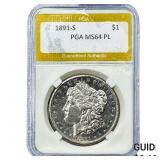 1891-S Morgan Silver Dollar PGA MS64 PL