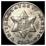 1853 Silver Three-Cent Piece NEARLY  UNCIRCULATED