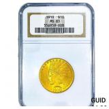 1910 $10 Gold Eagle NGC MS63