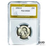 1950-D Washington Silver Quarter PGA MS66