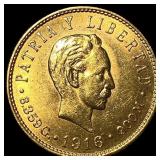 1916 Cuba .2419oz Gold 5 Pesos GEM BU