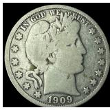 1909-S Silver Barber Half Dollar LIGHTLY CIRCULATE